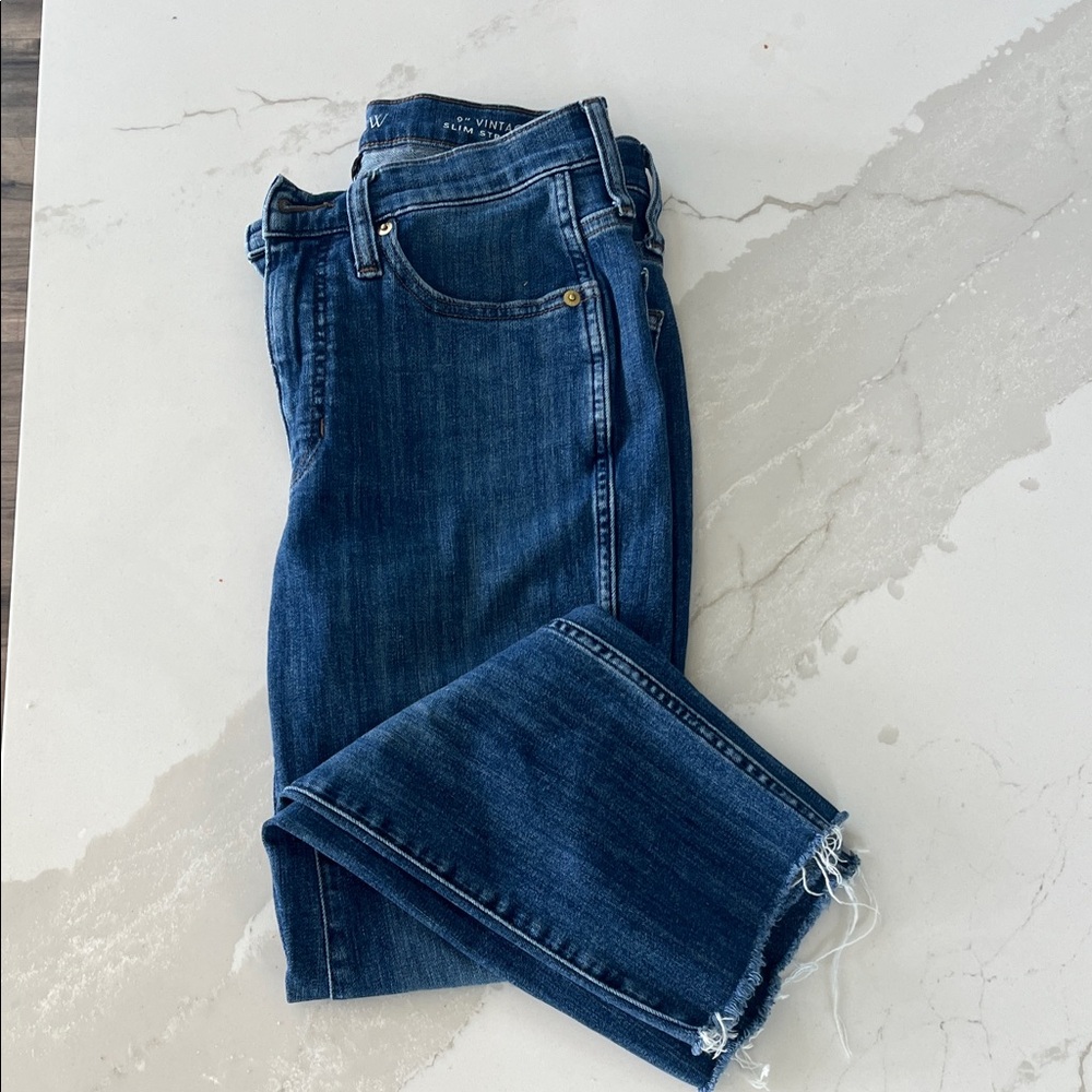 Classic Blue Denim Jeans J crew 9” vintage slim straight, raw hem